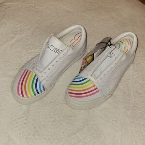 Vans Womens White Sneakers with Rainbow Accents